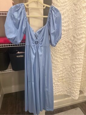 Abercrombie & Fitch Light Blue Puff Sleeve Midi Dress